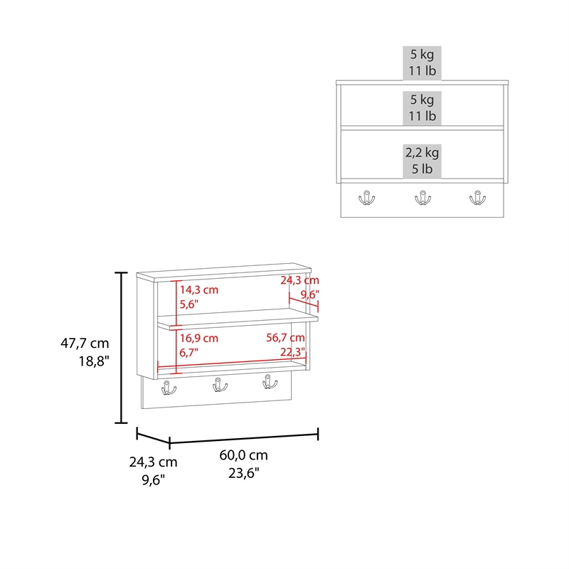 Norco Wall Shelf 3 Shelves White / Light Oak Engineered Wood
