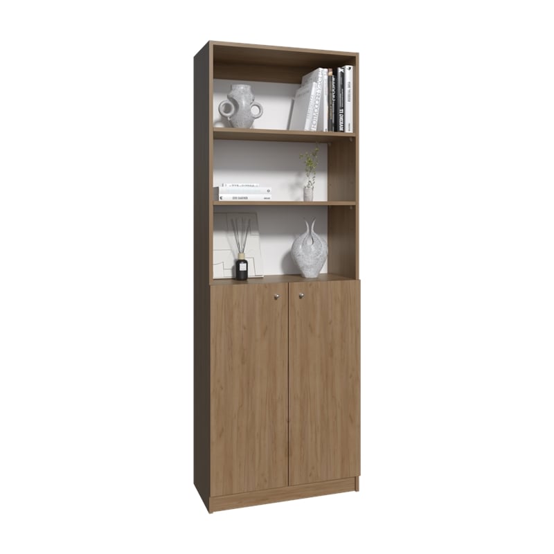 Vinton 2-Door Bookcase with Upper Shelves Light Oak Engineered Wood