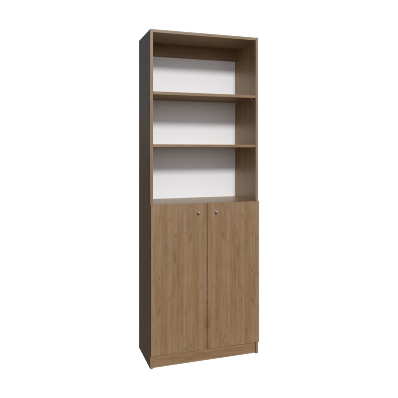 Vinton 2-Door Bookcase with Upper Shelves Light Oak Engineered Wood