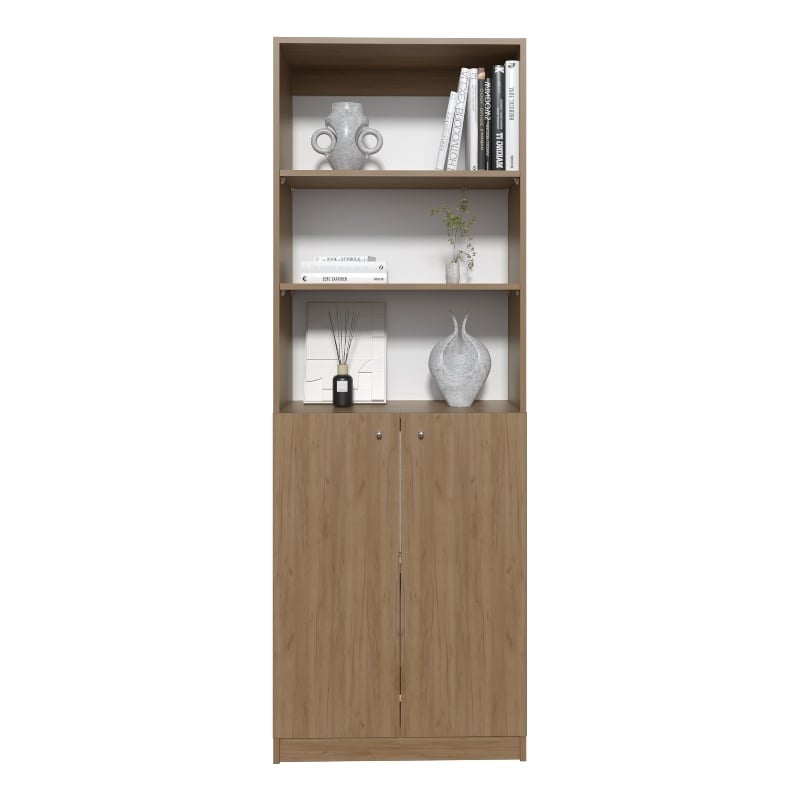 Vinton 2-Door Bookcase with Upper Shelves Light Oak Engineered Wood