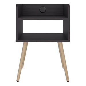 Morven Nightstand 22.8&quot H - 1 USB Port 2 Shelves - Black Wengue -  Engineered Wood
