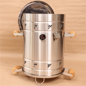 Medium Stainless Steel Smoker 304 Grade 20-Gauge 23.6&quot H with 10 Hooks - Pulling Hook - Charcoal Pan - Adjustable Rack & Thermometer