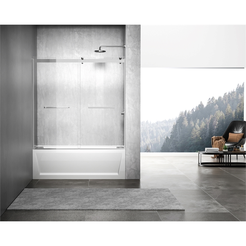 Elegant Kitchen and Bath Ross Frameless Aluminum Tub Door in Nickel