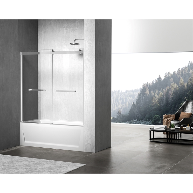 Elegant Kitchen and Bath Ross Frameless Aluminum Tub Door in Nickel