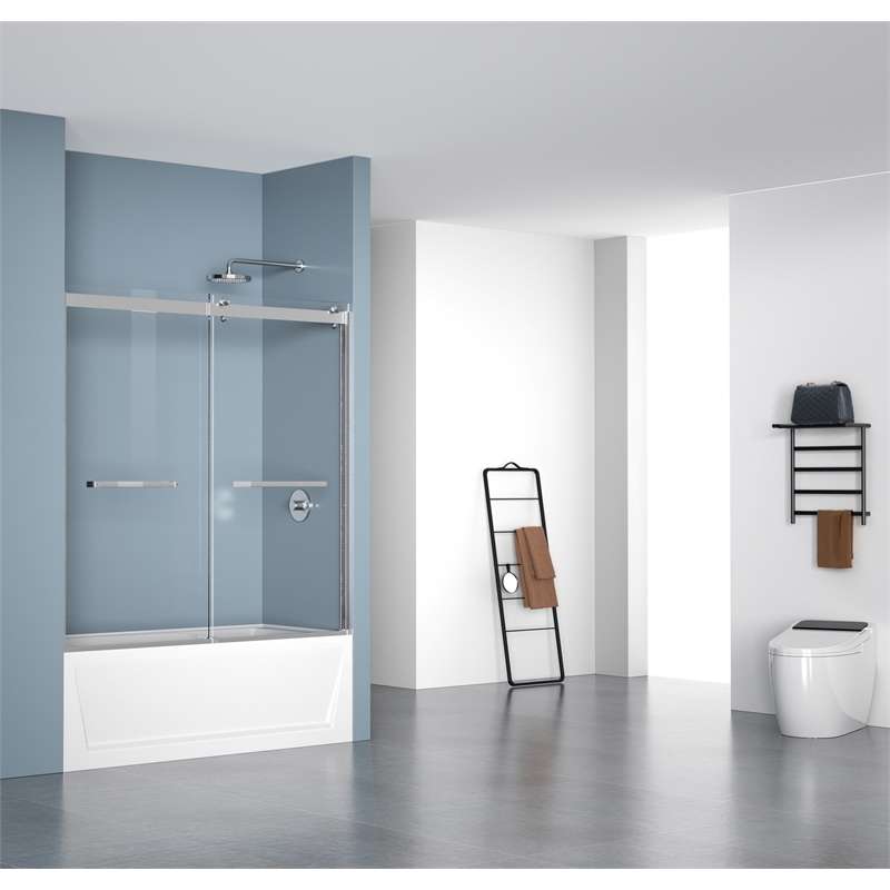 Elegant Kitchen and Bath Ross Frameless Aluminum Tub Door in Nickel