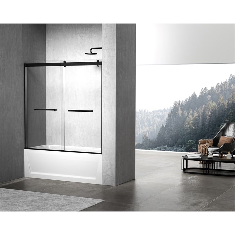 Elegant Kitchen and Bath Ross Frameless Aluminum Tub Door in Black
