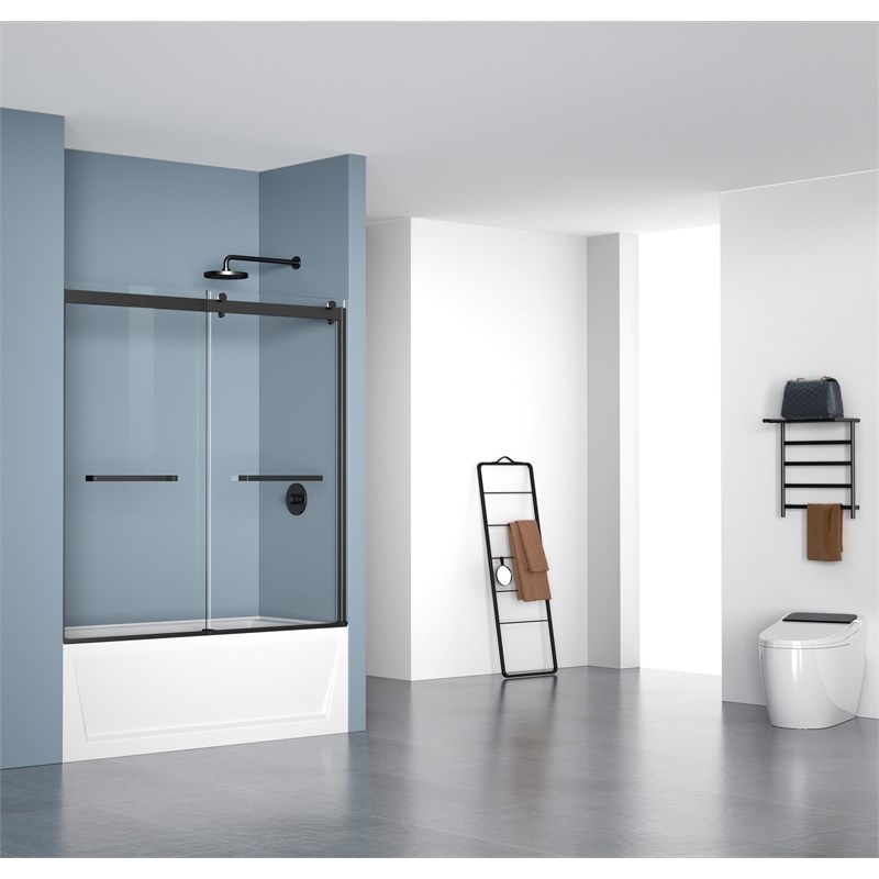 Elegant Kitchen and Bath Ross Frameless Aluminum Tub Door in Black