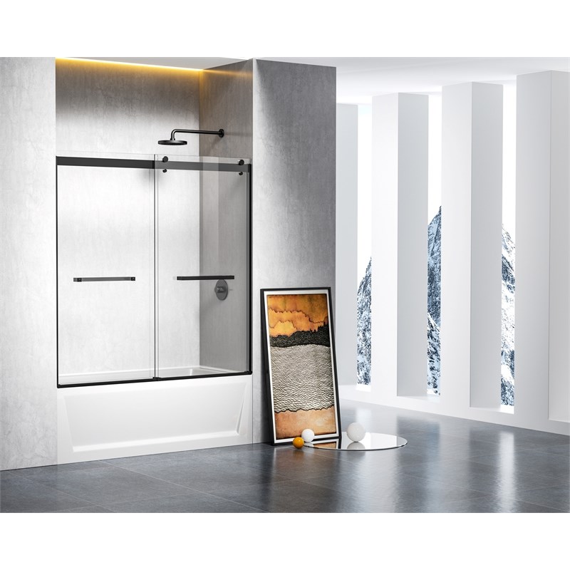 Elegant Kitchen and Bath Ross Frameless Aluminum Tub Door in Black