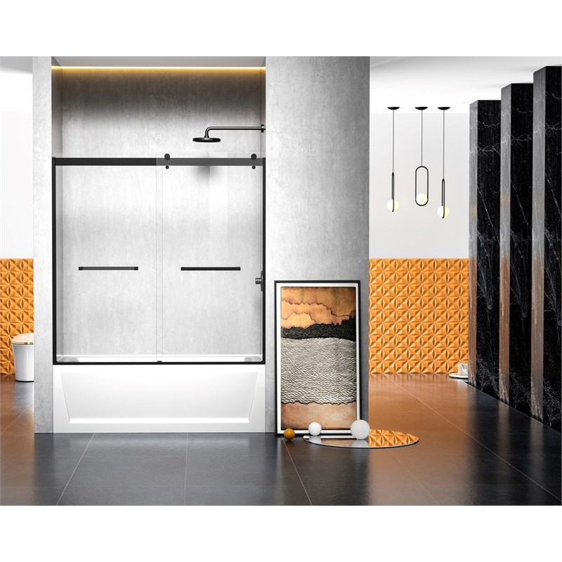 Elegant Kitchen and Bath Ross Frameless Aluminum Tub Door in Black