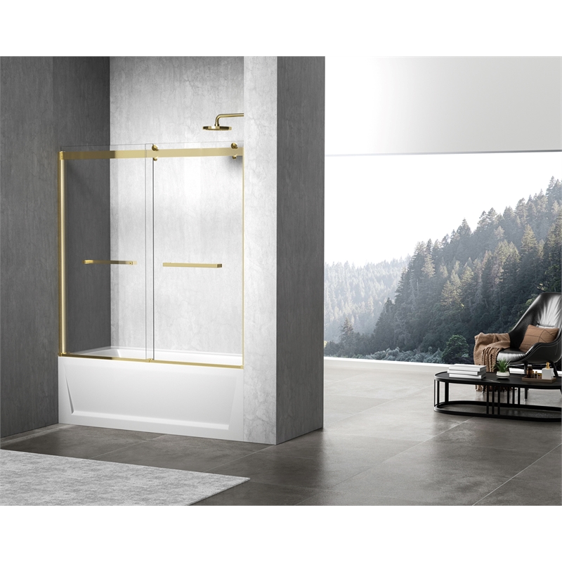 Elegant Kitchen and Bath Ross Frameless Aluminum Tub Door in Gold