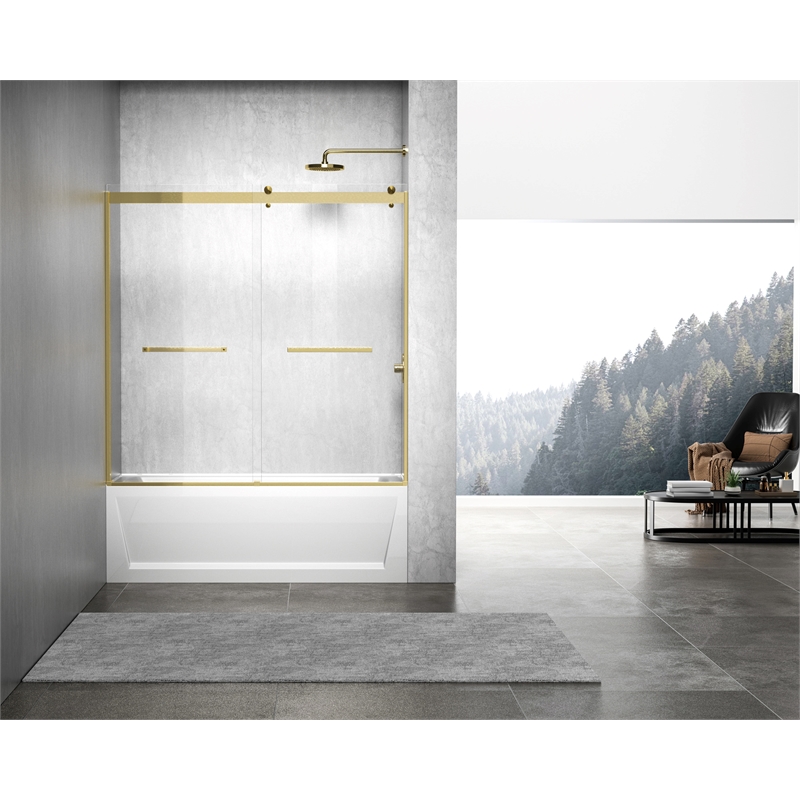 Elegant Kitchen and Bath Ross Frameless Aluminum Tub Door in Gold