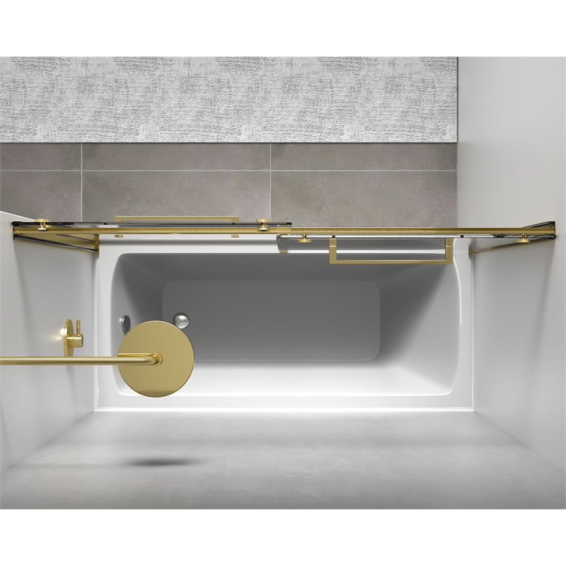 Elegant Kitchen and Bath Ross Frameless Aluminum Tub Door in Gold