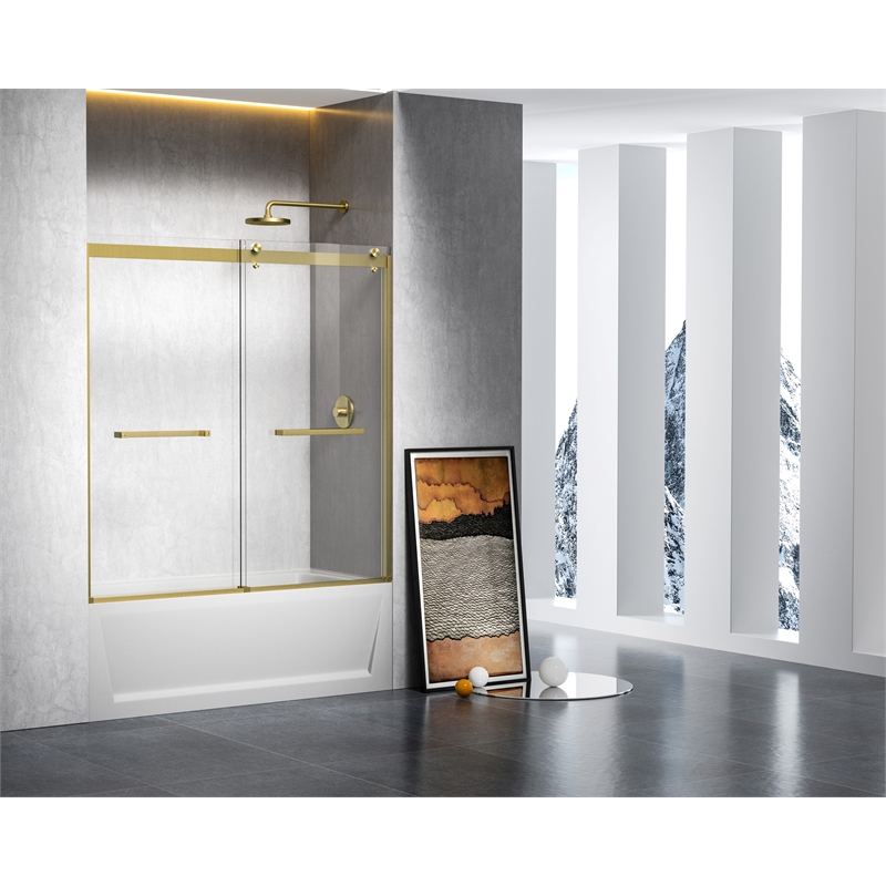Elegant Kitchen and Bath Ross Frameless Aluminum Tub Door in Gold