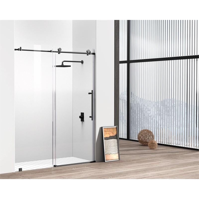 Elegant Kitchen and Bath Raleigh Frameless Stainless Steel Shower Door in Black