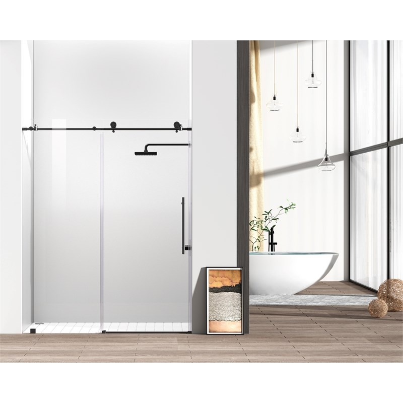 Elegant Kitchen and Bath Raleigh Frameless Stainless Steel Shower Door in Black