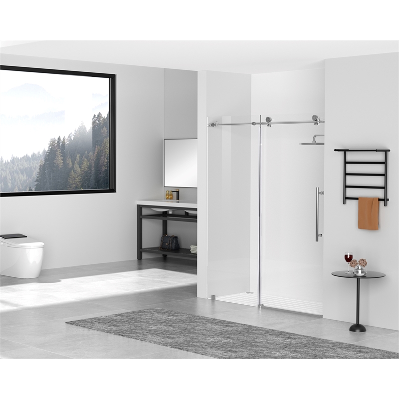 Elegant Kitchen and Bath Raleigh Frameless Stainless Steel Shower Door in Chrome