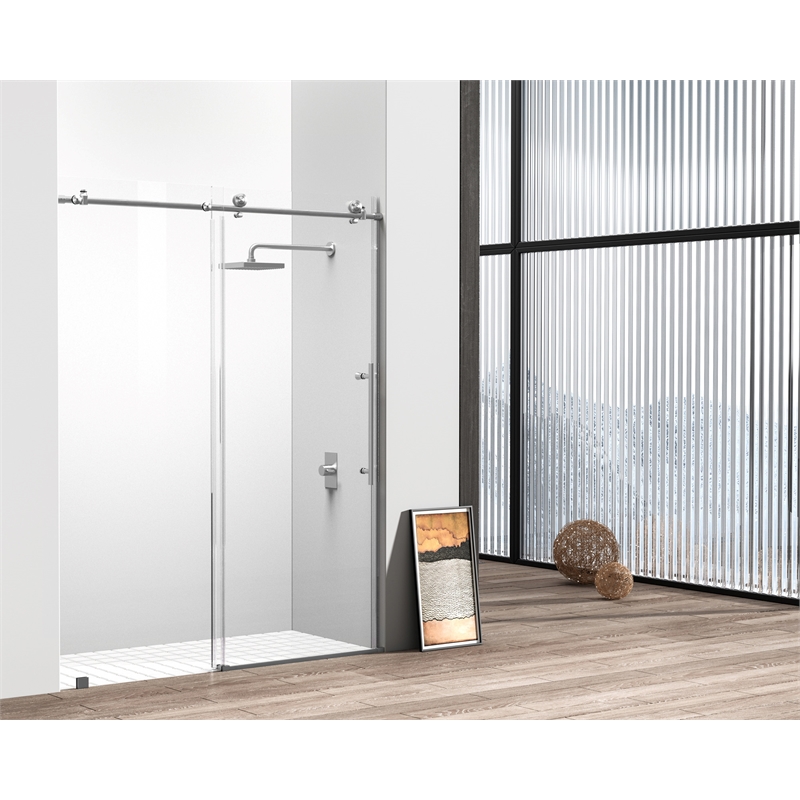 Elegant Kitchen and Bath Raleigh Frameless Stainless Steel Shower Door in Nickel