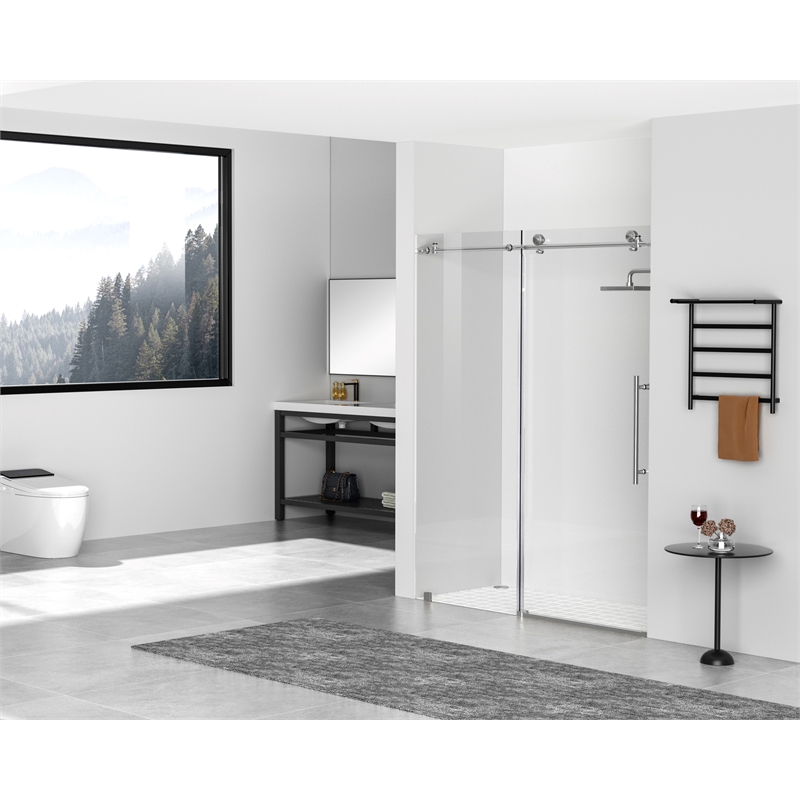 Elegant Kitchen and Bath Raleigh Frameless Stainless Steel Shower Door in Nickel