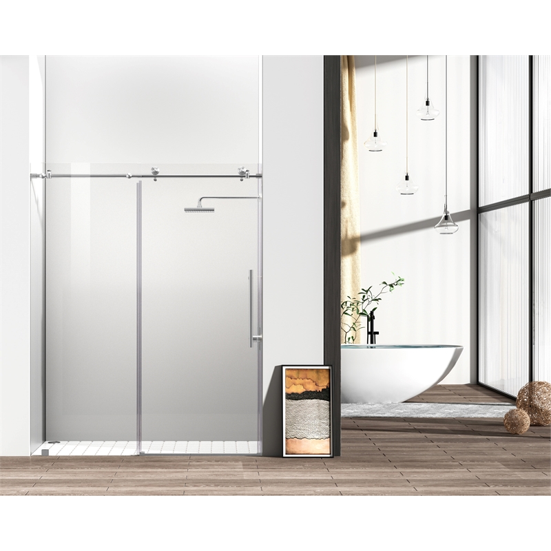 Elegant Kitchen and Bath Raleigh Frameless Stainless Steel Shower Door in Nickel
