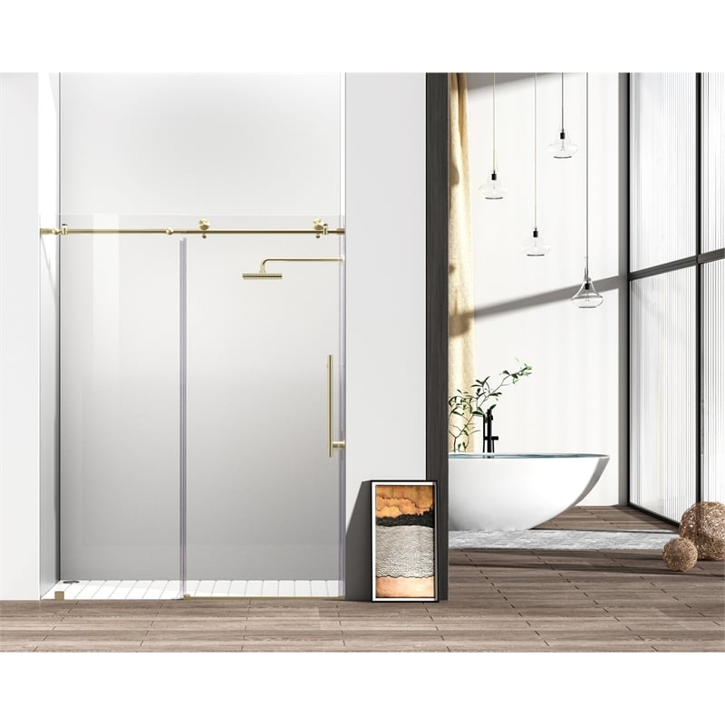 Elegant Kitchen and Bath Raleigh Frameless Stainless Steel Shower Door in Gold