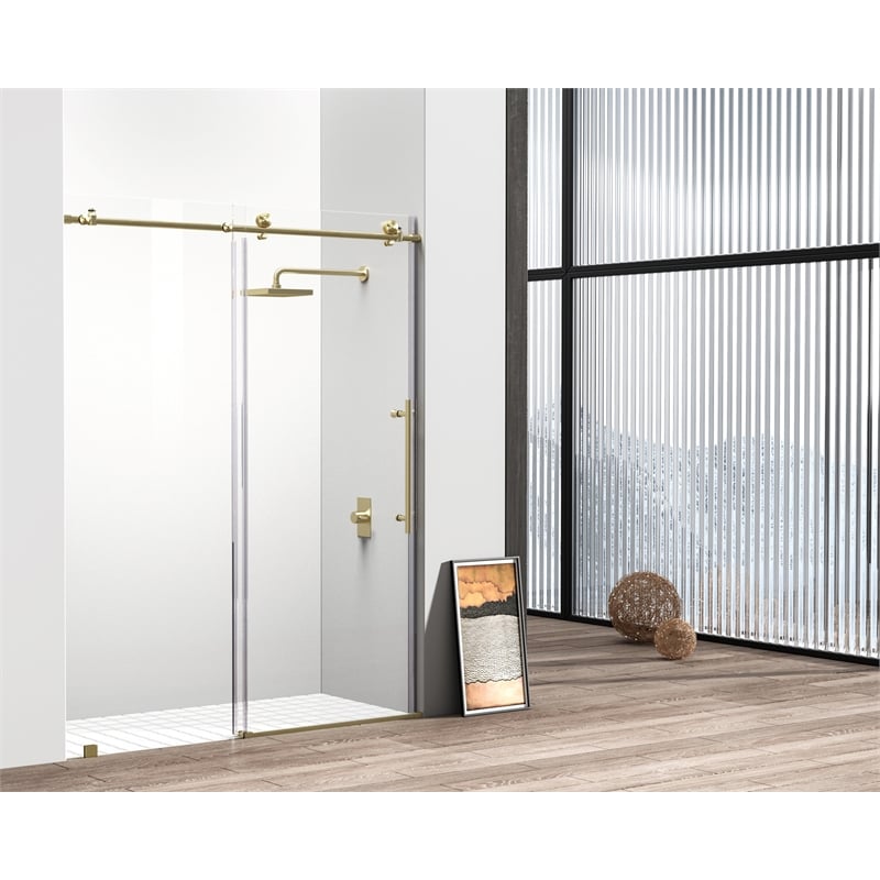 Elegant Kitchen and Bath Raleigh Frameless Stainless Steel Shower Door in Gold