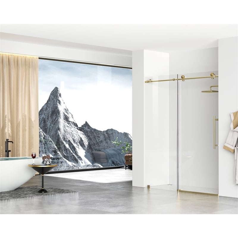Elegant Kitchen and Bath Raleigh Frameless Stainless Steel Shower Door in Gold