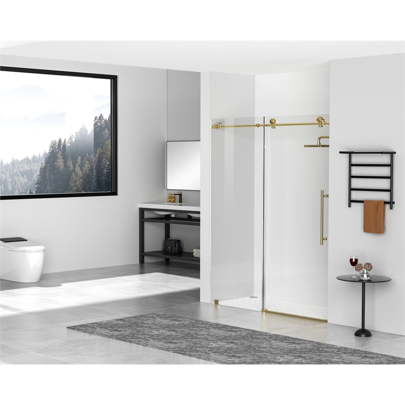 Elegant Kitchen and Bath Raleigh Frameless Stainless Steel Shower Door in Gold