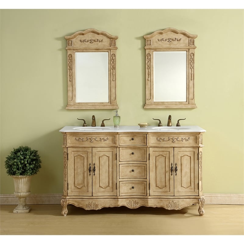 Elegant Kitchen and Bath Danville Double Solid Wood Bathroom Vanity in Beige