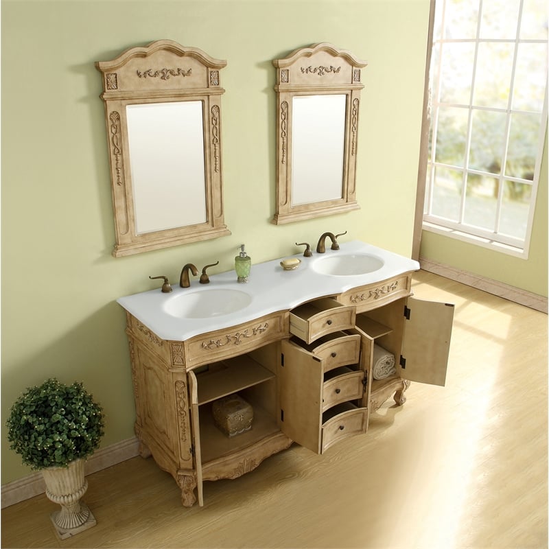Elegant Kitchen and Bath Danville Double Solid Wood Bathroom Vanity in Beige