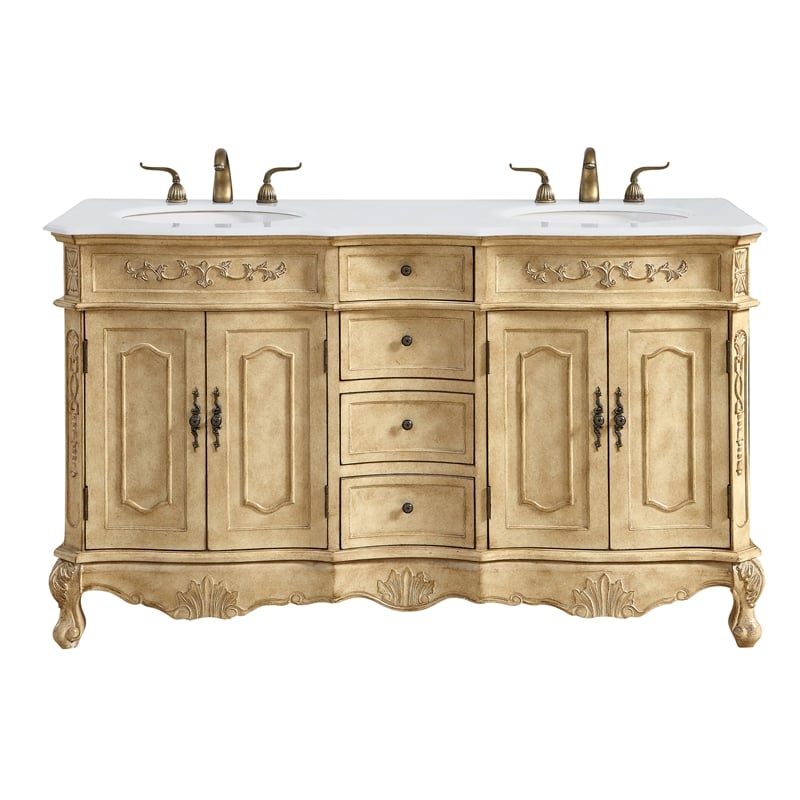 Elegant Kitchen and Bath Danville Double Solid Wood Bathroom Vanity in Beige