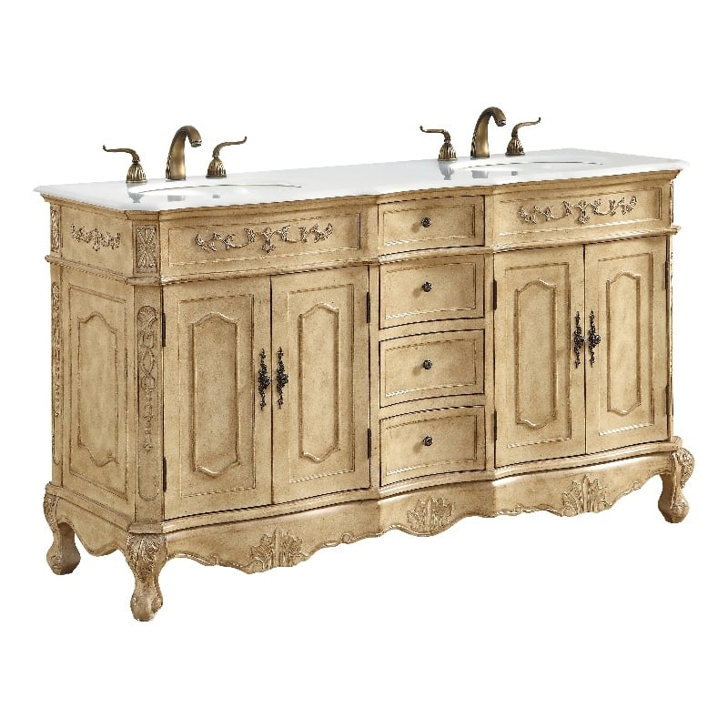 Elegant Kitchen and Bath Danville Double Solid Wood Bathroom Vanity in Beige