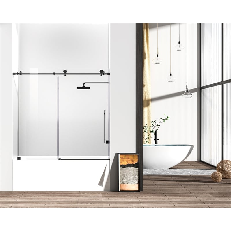 Elegant Kitchen and Bath Orlando Frameless Stainless Steel Tub Door in Black