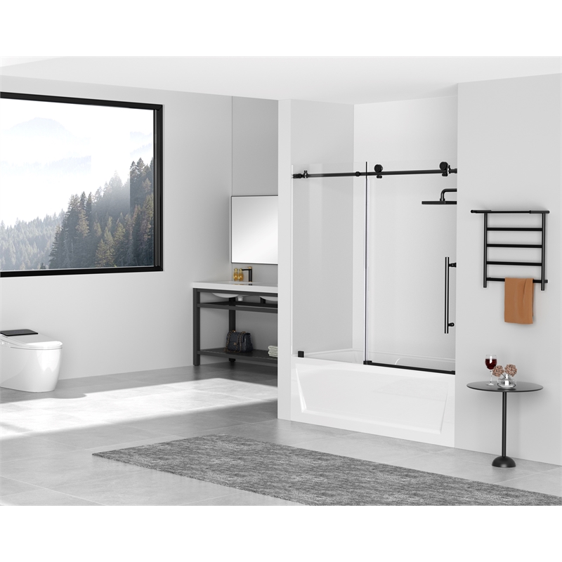 Elegant Kitchen and Bath Orlando Frameless Stainless Steel Tub Door in Black