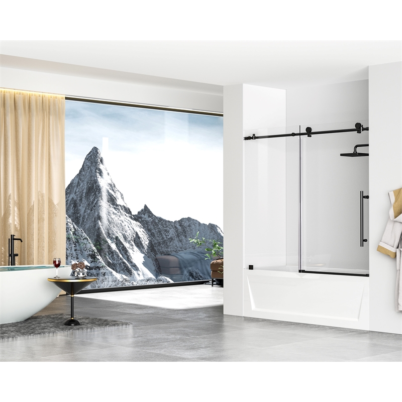 Elegant Kitchen and Bath Orlando Frameless Stainless Steel Tub Door in Black