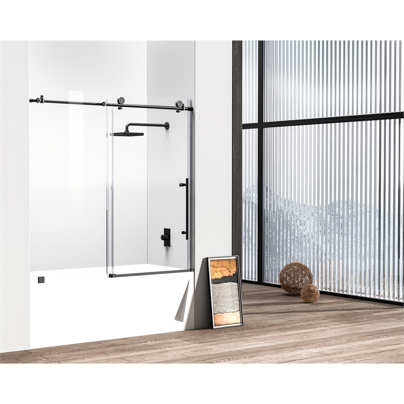 Elegant Kitchen and Bath Orlando Frameless Stainless Steel Tub Door in Black