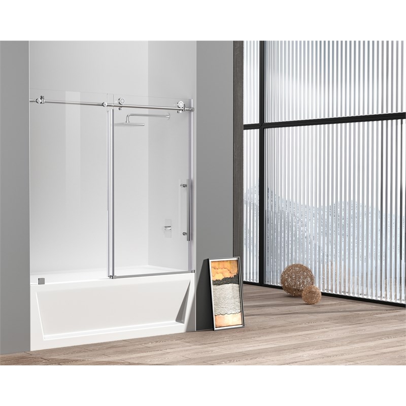 Elegant Kitchen and Bath Orlando Frameless Stainless Steel Tub Door in Chrome