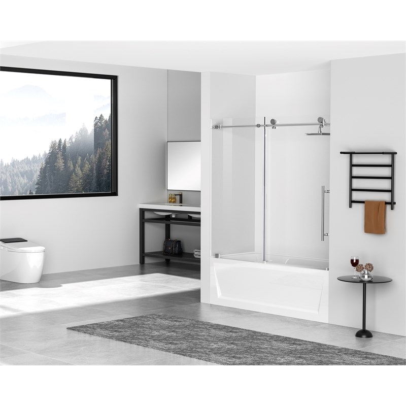 Elegant Kitchen and Bath Orlando Frameless Stainless Steel Tub Door in Chrome