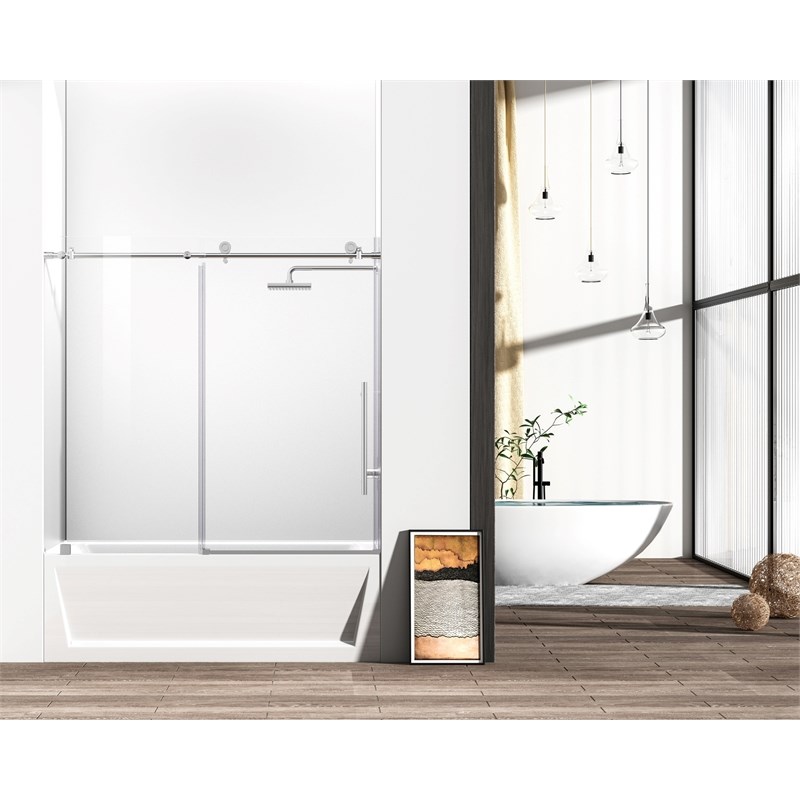 Elegant Kitchen and Bath Orlando Frameless Stainless Steel Tub Door in Chrome