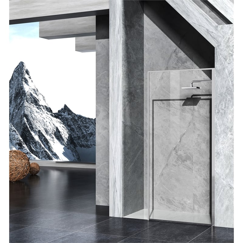 Elegant Kitchen and Bath Melbourne Fixed-framed Aluminum Shower Door in Nickel