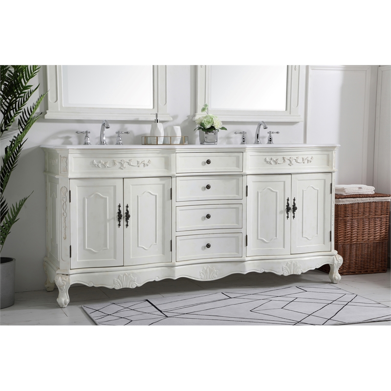 Elegant Kitchen and Bath Danville Double Solid Wood Bathroom Vanity in White