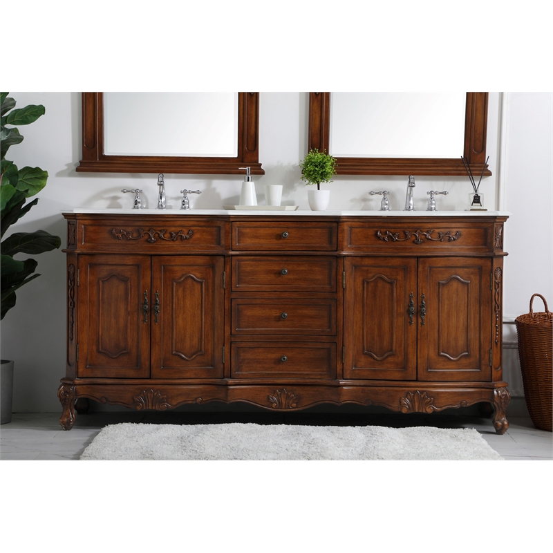 Elegant Kitchen and Bath Danville Double Solid Wood Bathroom Vanity in Brown
