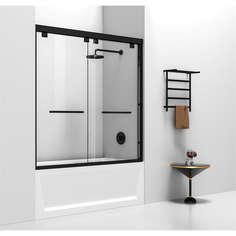 Elegant Kitchen and Bath Trenton Semi-frameless Aluminum Tub Door in Black