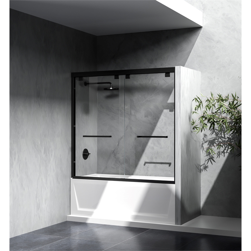 Elegant Kitchen and Bath Trenton Semi-frameless Aluminum Tub Door in Black
