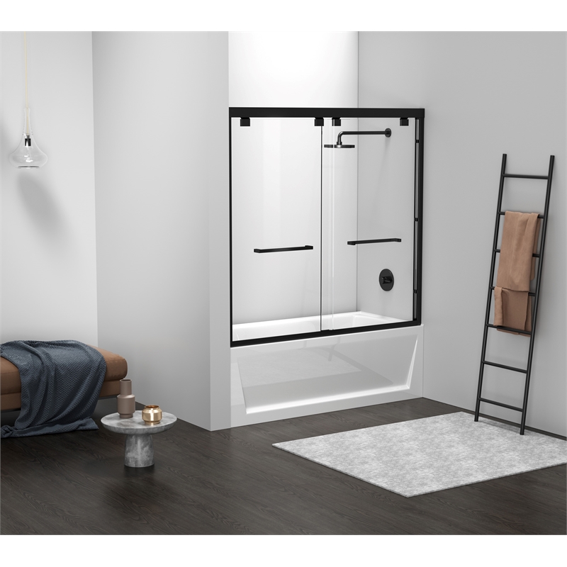 Elegant Kitchen and Bath Trenton Semi-frameless Aluminum Tub Door in Black