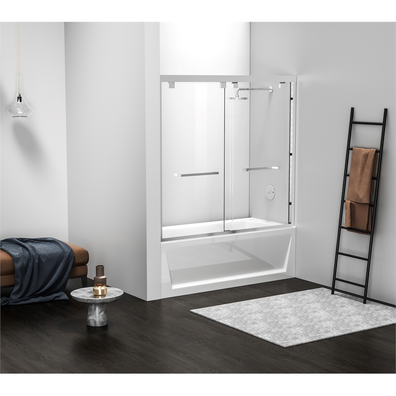 Elegant Kitchen and Bath Trenton Semi-frameless Aluminum Tub Door in Chrome