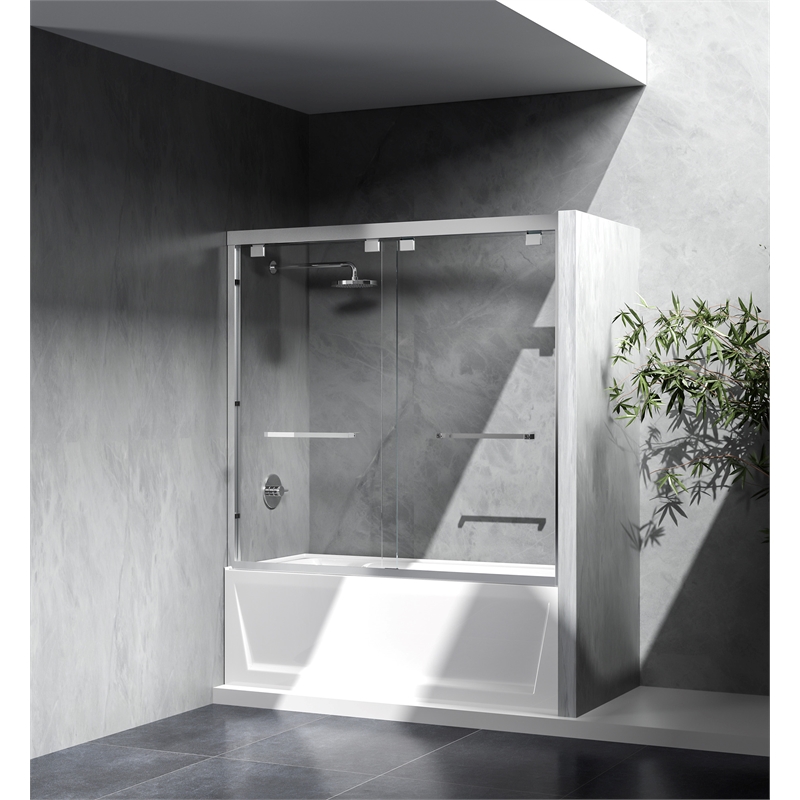 Elegant Kitchen and Bath Trenton Semi-frameless Aluminum Tub Door in Chrome