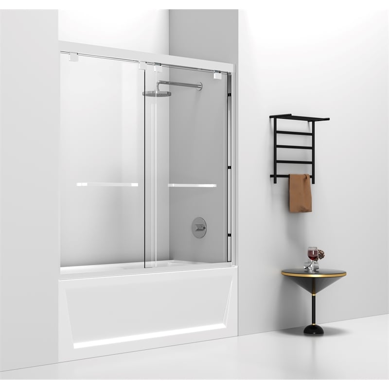 Elegant Kitchen and Bath Trenton Semi-frameless Aluminum Tub Door in Chrome