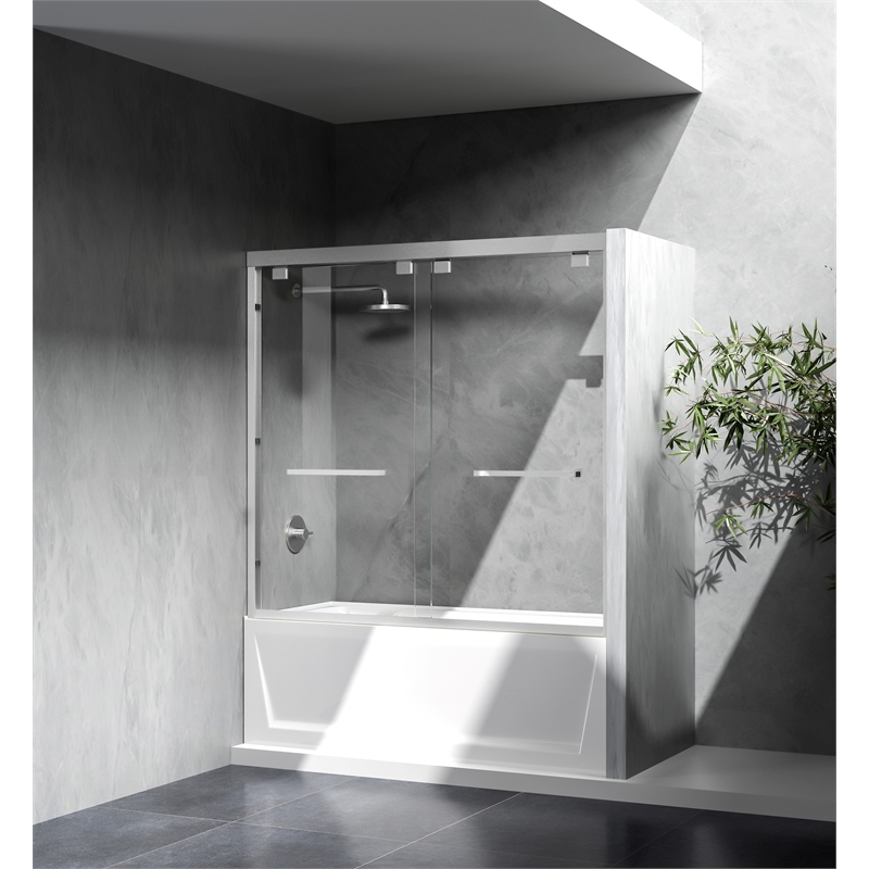 Elegant Kitchen and Bath Trenton Semi-frameless Aluminum Tub Door in Nickel