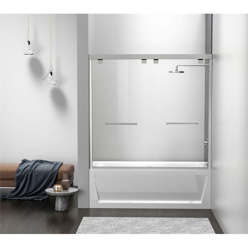 Elegant Kitchen and Bath Trenton Semi-frameless Aluminum Tub Door in Nickel