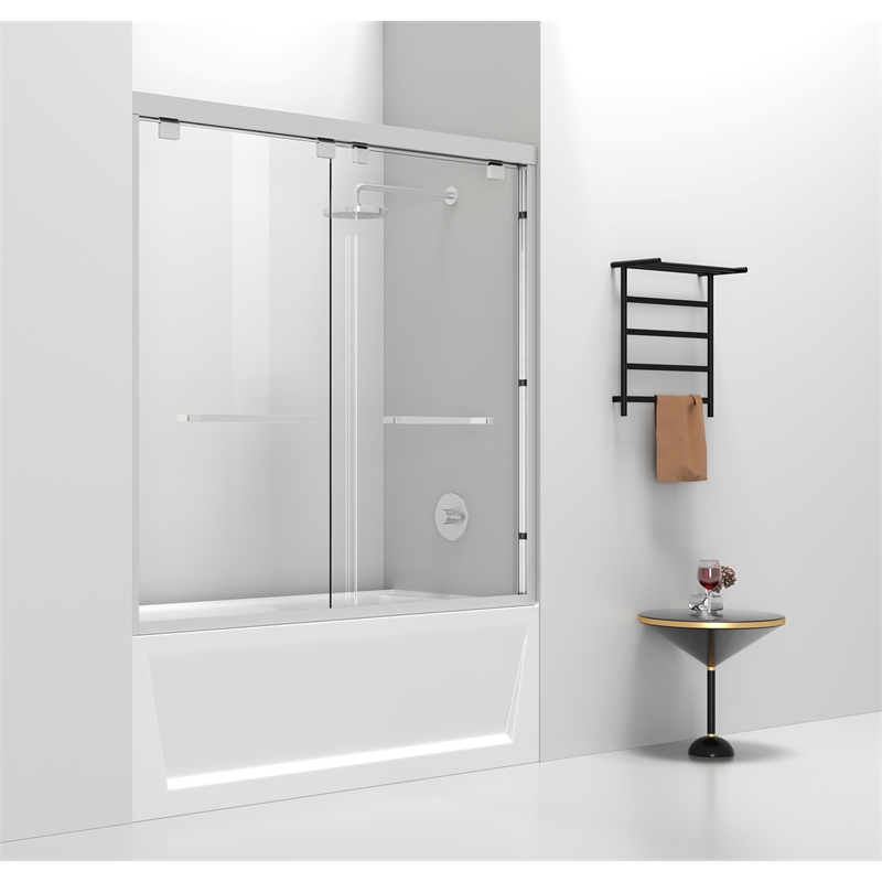 Elegant Kitchen and Bath Trenton Semi-frameless Aluminum Tub Door in Nickel